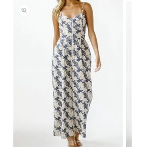 Storia 100% Cotton Wide‎ Leg Tropical Leaf Print Jumpsuit Size Small